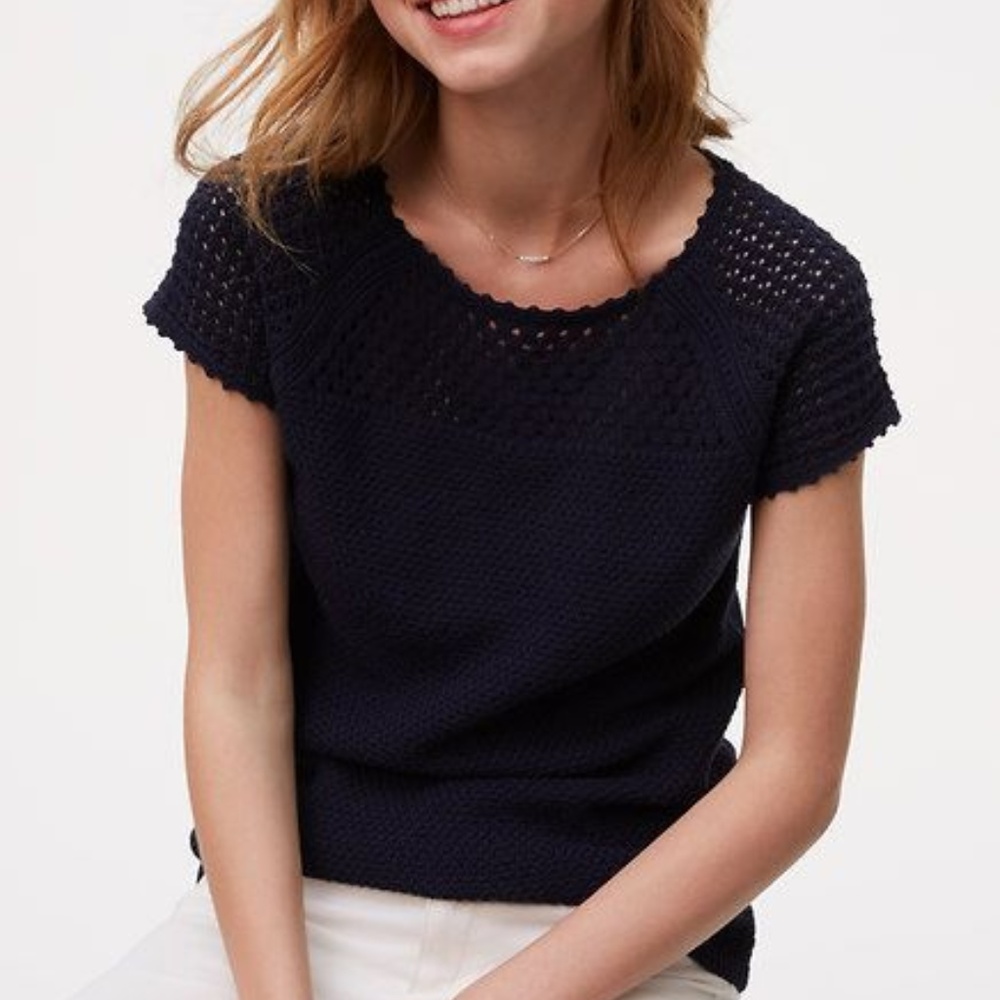 NWT Loft Crochet Yoke Sweater in NAVY